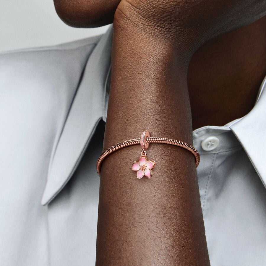 Cherry Blossom Dangle Charm Rose gold plated