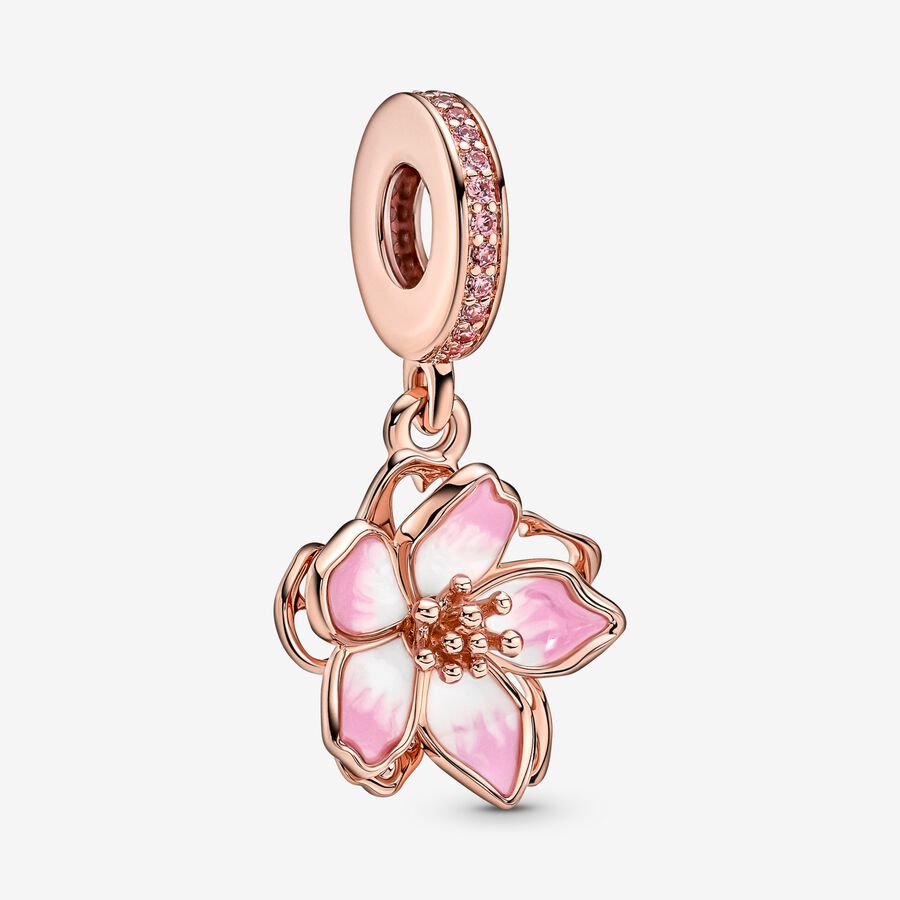 Cherry Blossom Dangle Charm Rose gold plated