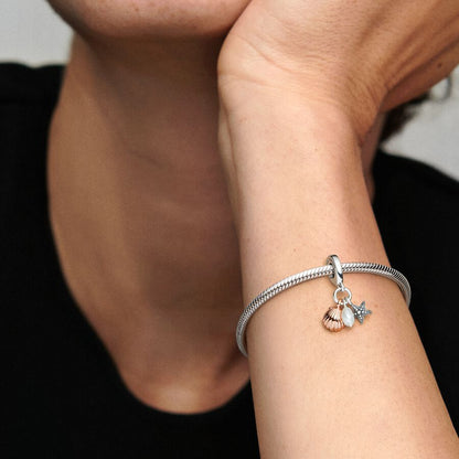 Treated Freshwater Cultured Pearl, Starfish & Shell Triple Dangle Charm
