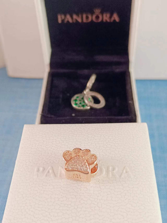 Sparkling Paw Print Charm Rose Gold Plated