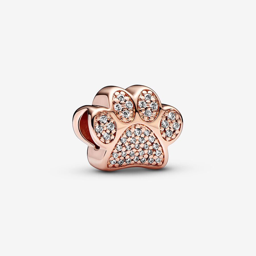 Sparkling Paw Print Charm Rose Gold Plated