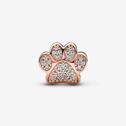 Sparkling Paw Print Charm Rose Gold Plated