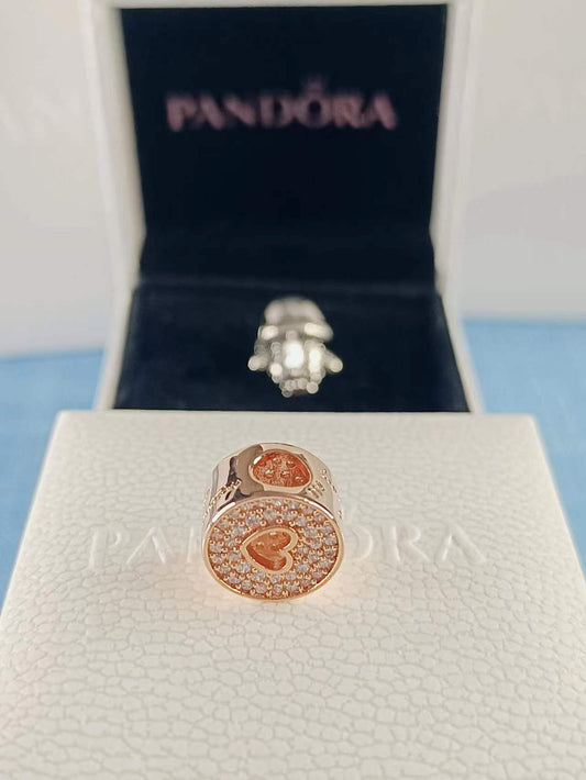 Pave &amp; Heart Anniversary Charm Rose Gold Plated 