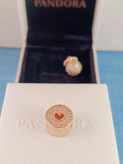 Pave & Heart Anniversary Charm Rose Gold Plated
