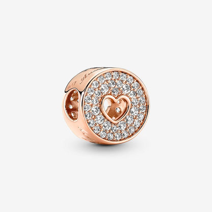 Pave & Heart Anniversary Charm Rose Gold Plated