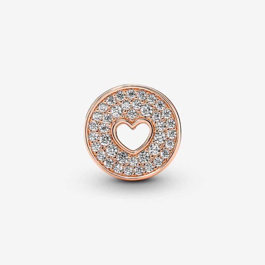 Pave & Heart Anniversary Charm Rose Gold Plated