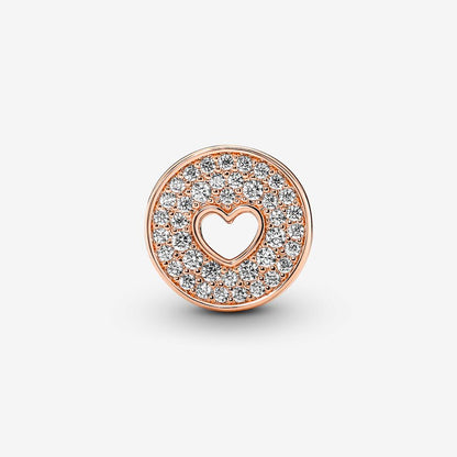 Pave & Heart Anniversary Charm Rose Gold Plated