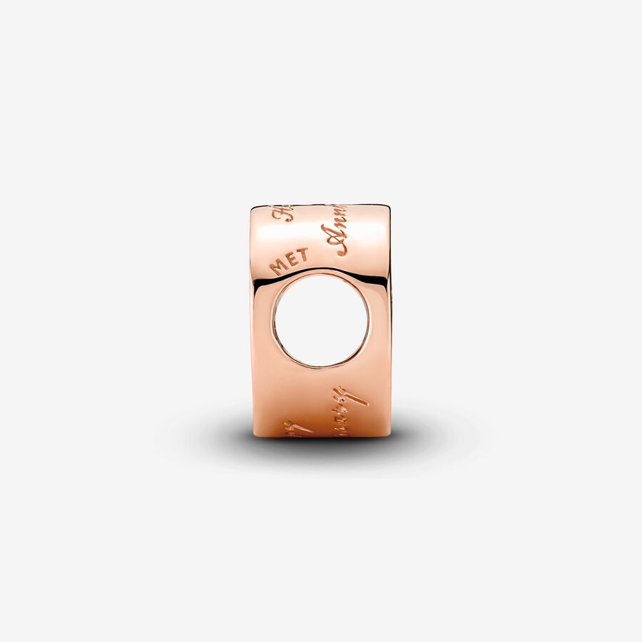 Pave & Heart Anniversary Charm Rose Gold Plated