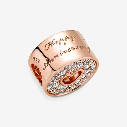 Pave & Heart Anniversary Charm Rose Gold Plated