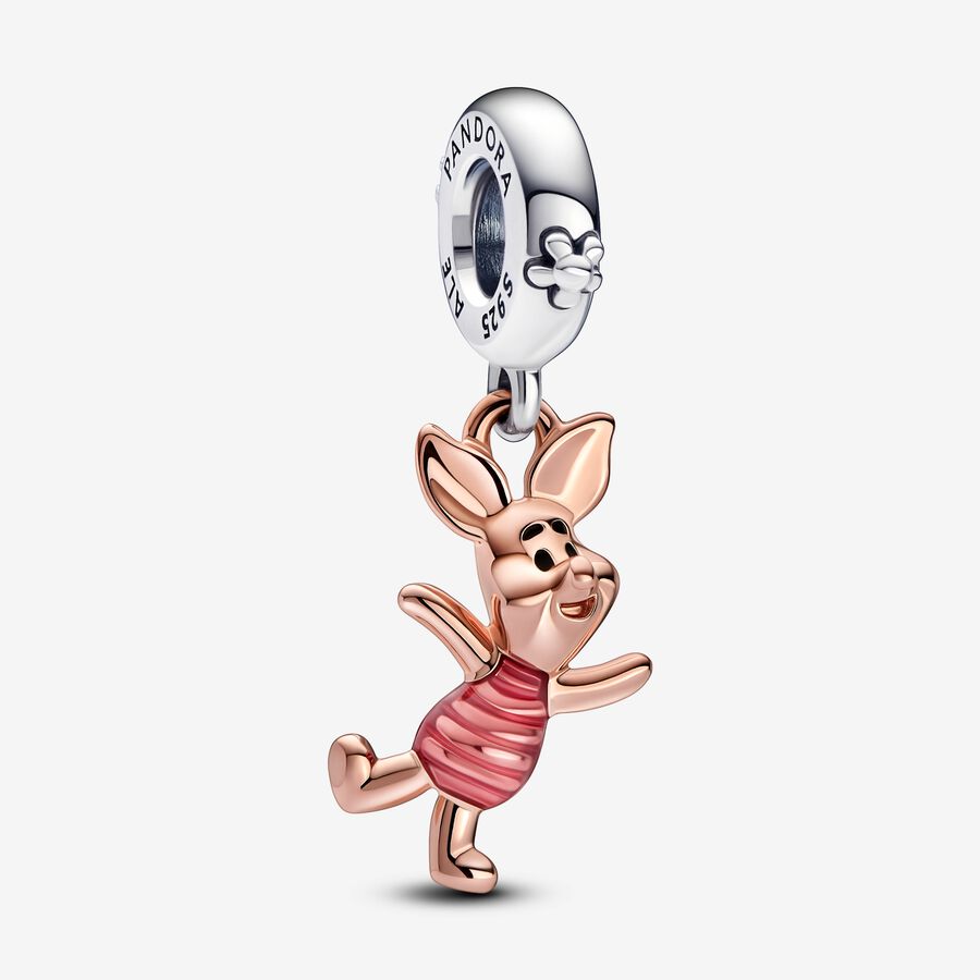 Disney Winnie the Pooh Piglet Dangle Charm Rose Gold Plated