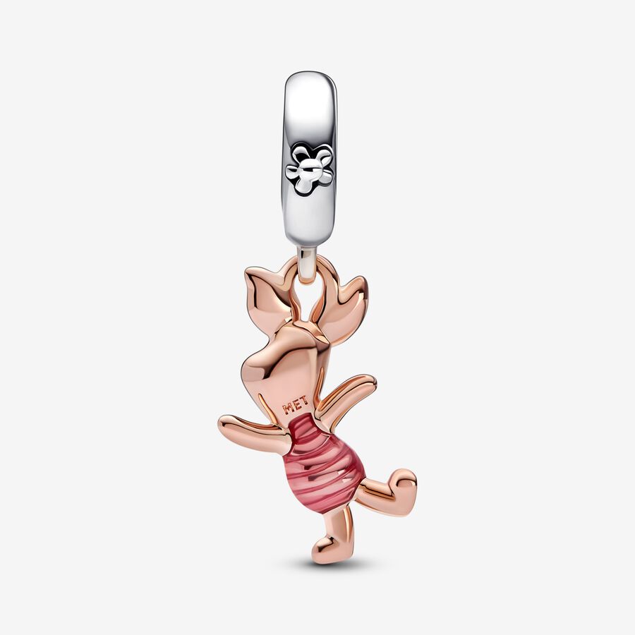 Disney Winnie the Pooh Piglet Dangle Charm Rose Gold Plated