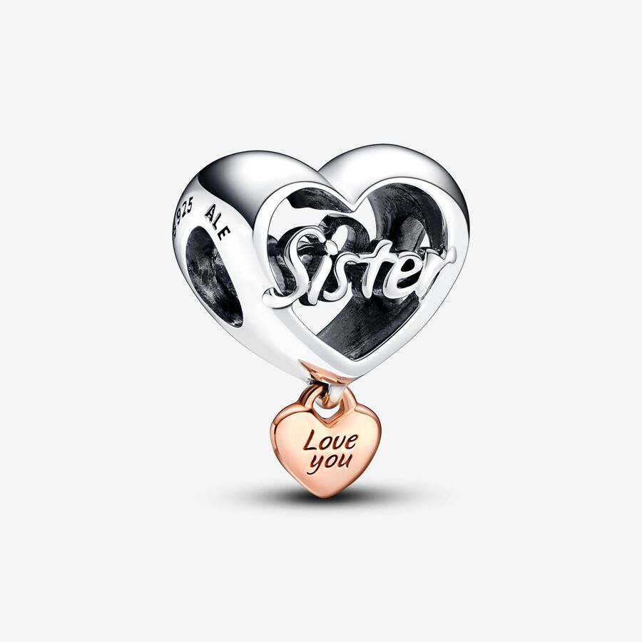 Rose Gold-Plated Love You Sister Family Heart Charm