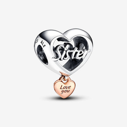 Rose Gold-Plated Love You Sister Family Heart Charm