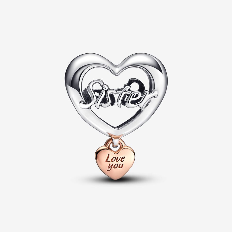 Rose Gold-Plated Love You Sister Family Heart Charm