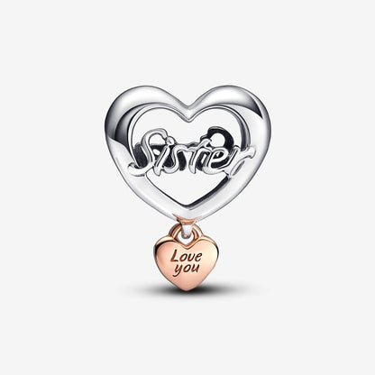 Rose Gold-Plated Love You Sister Family Heart Charm