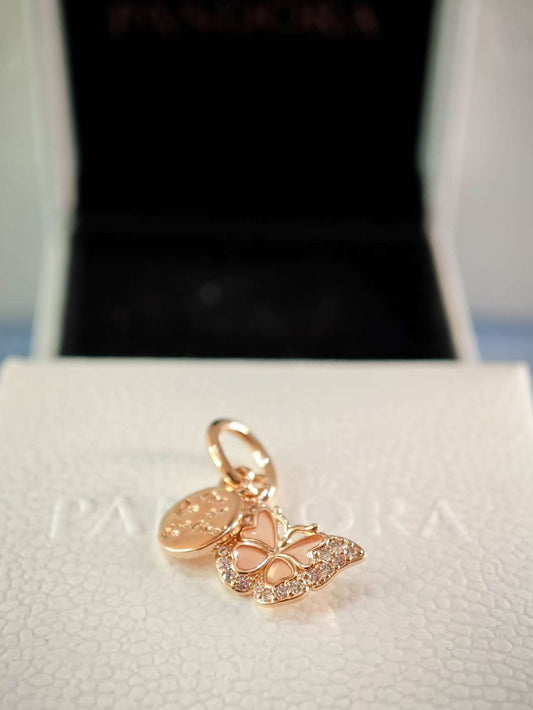 Pink Butterfly & Quote Double Dangle Charm