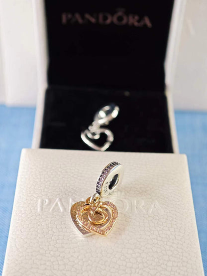 Two-tone Infinity Heart Double Dangle Charm