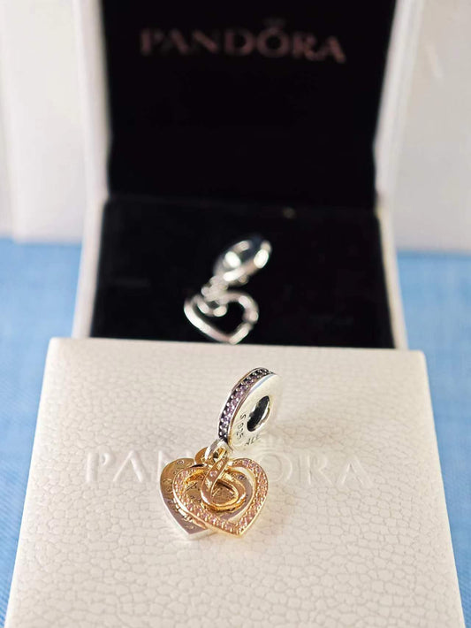 Two-tone Infinity Heart Double Dangle Charm
