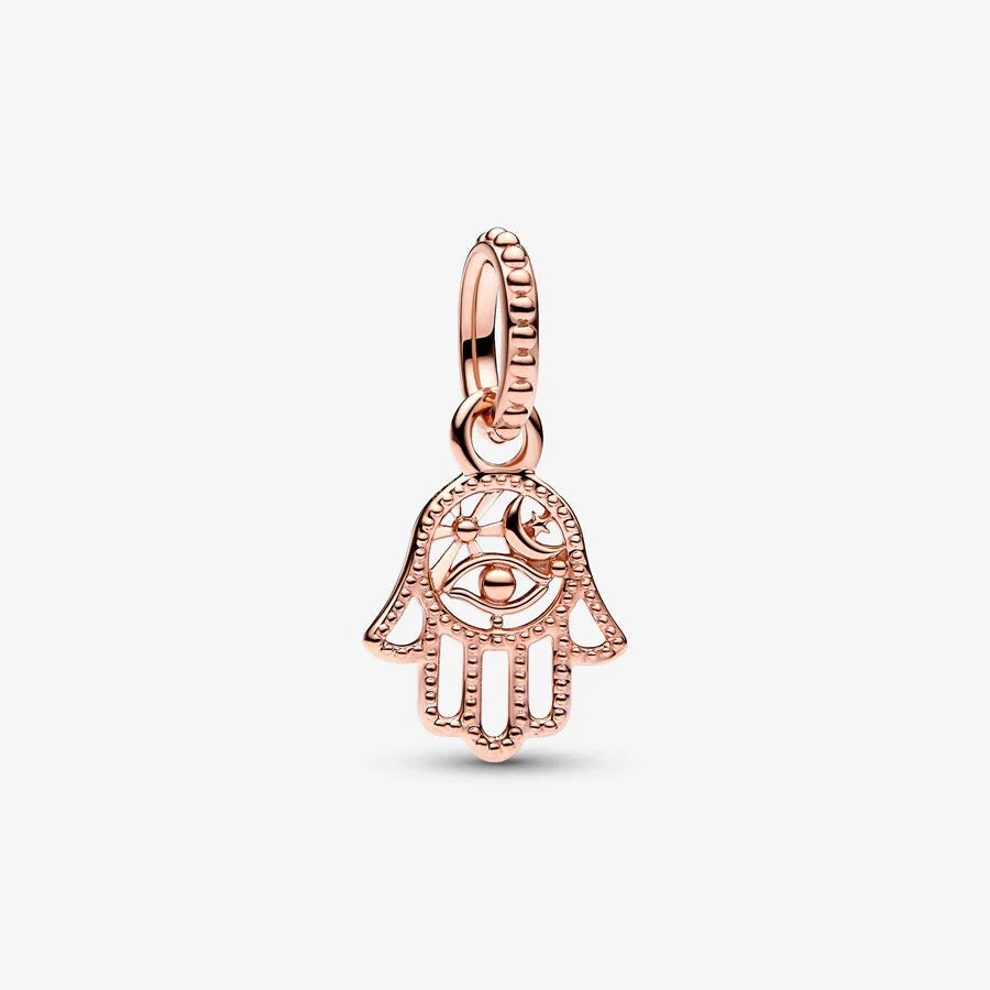 Rose Protective Hamsa Hand Dangle Charm
