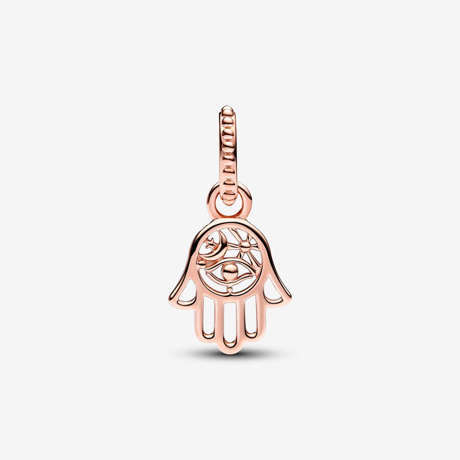 Rose Protective Hamsa Hand Dangle Charm