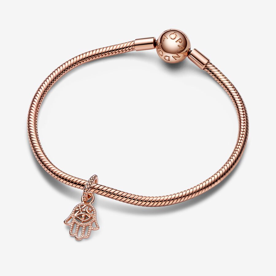 Rose Protective Hamsa Hand Dangle Charm