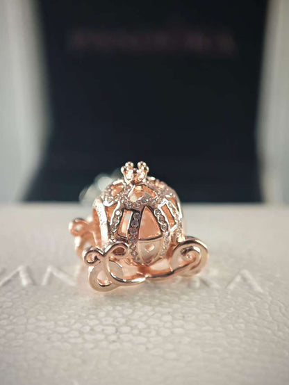 Disney Cinderella Sparkling Carriage Charm Rose Gold Plating