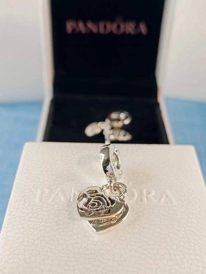Rose Heart Padlock Dangle Charm