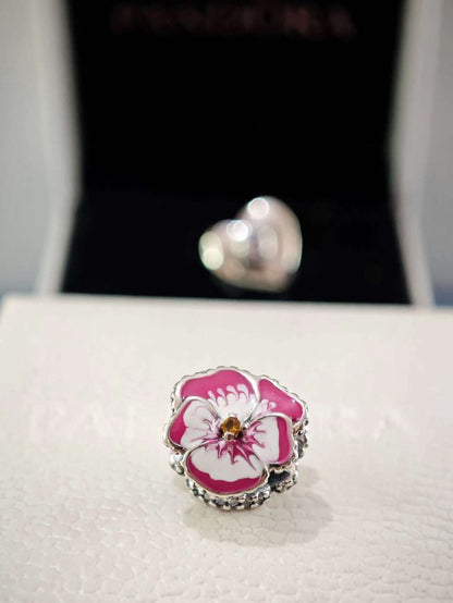 Pink Pansy Flower Charm