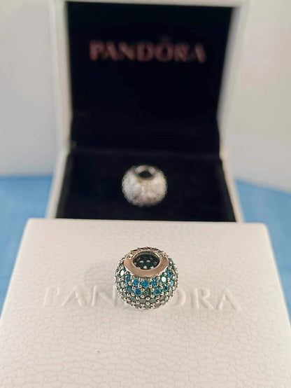 Abstract Pave Silver Charm With Teal Cubic Zirconia 