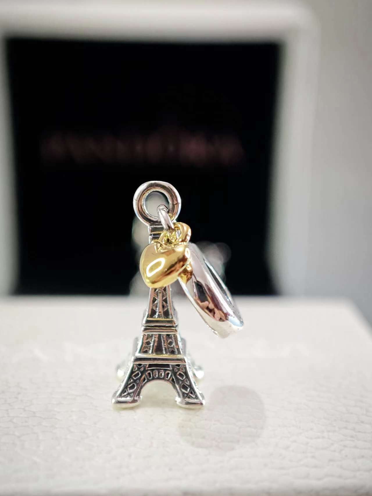 Gold Eiffel Tower Silver Dangle Charm