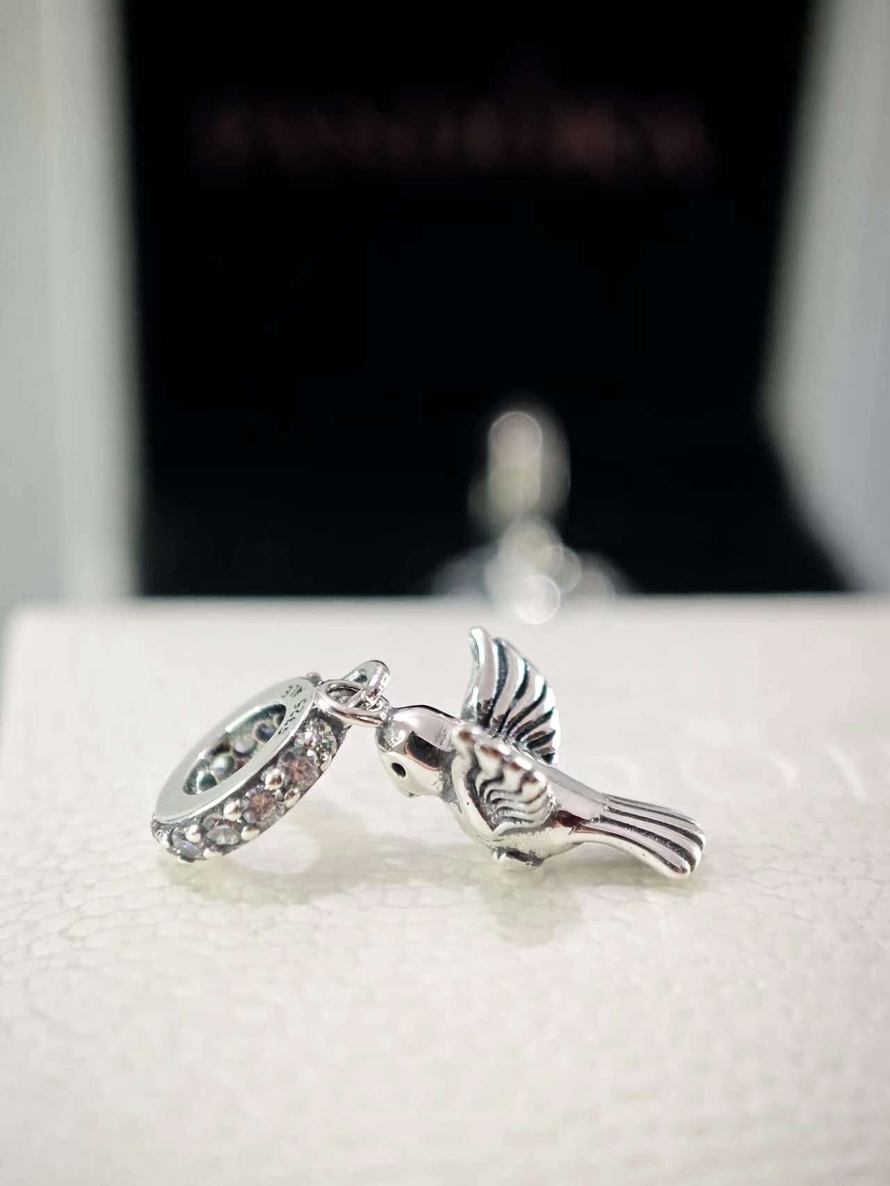 Dove of Peace Dangle Charm with Champagne Zirconia
