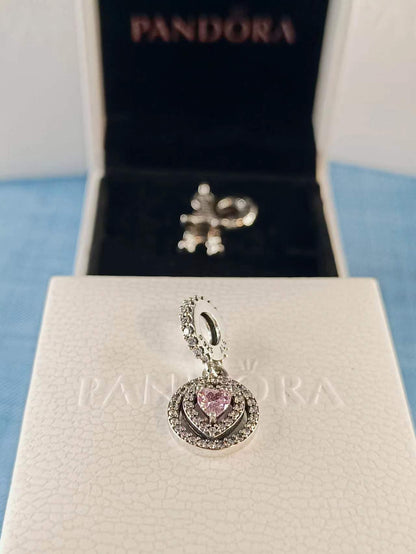 Sparkling Double Halo Heart Dangle Charm