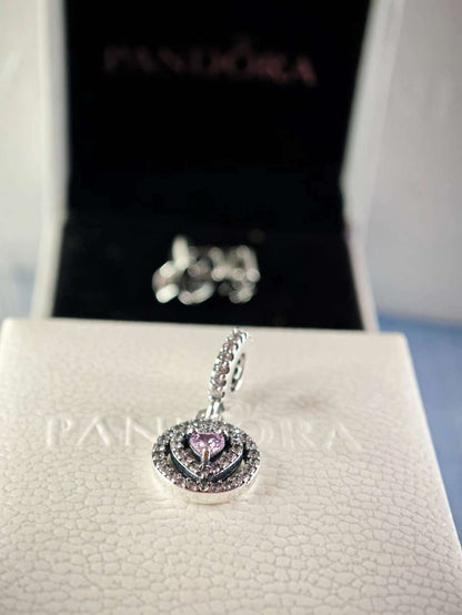 Sparkling Double Halo Heart Dangle Charm