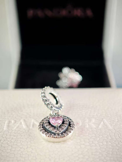 Sparkling Double Halo Heart Dangle Charm