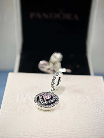 Sparkling Double Halo Heart Dangle Charm