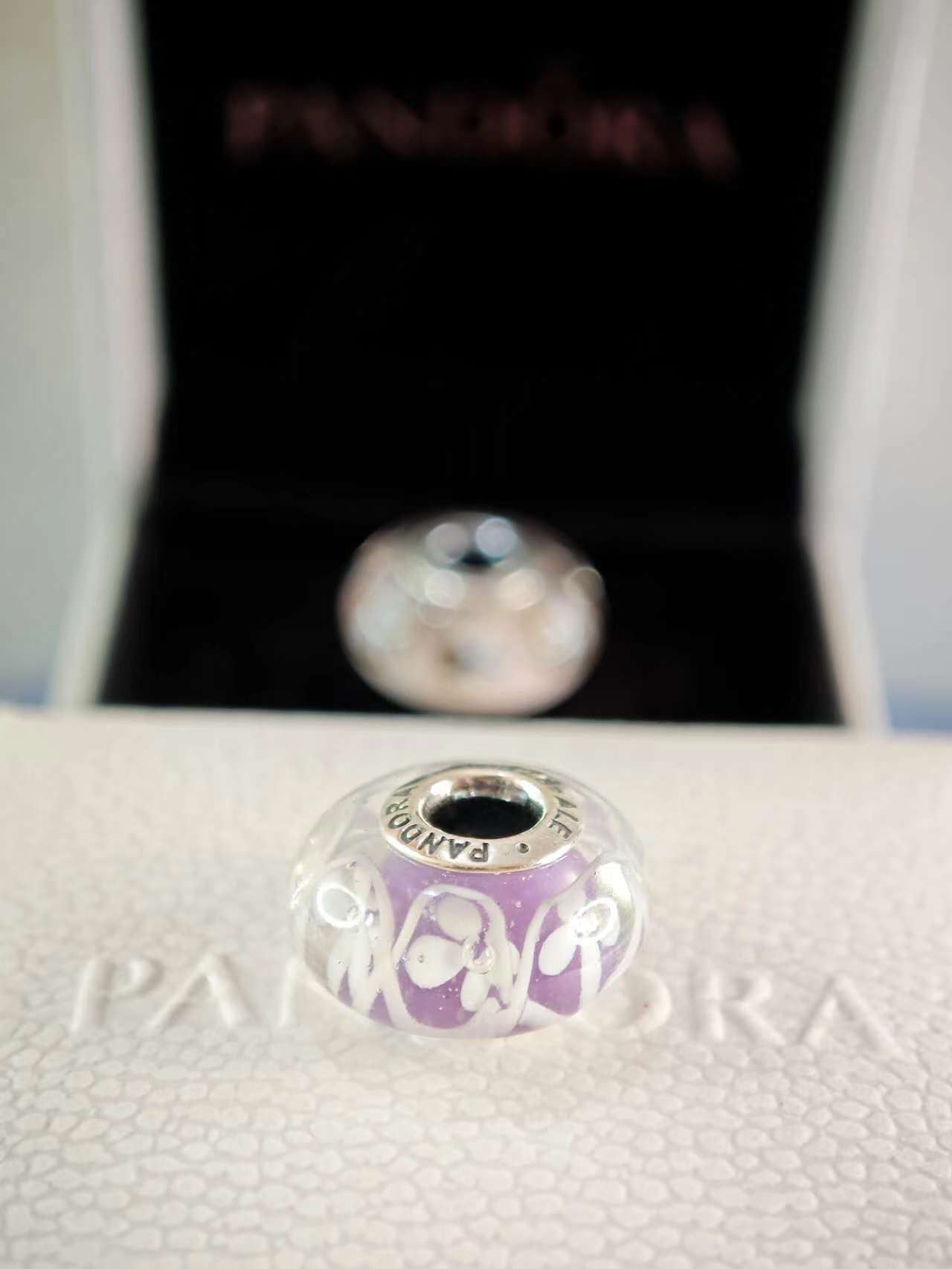 Purple Field of Flowers Murano Glass Charm