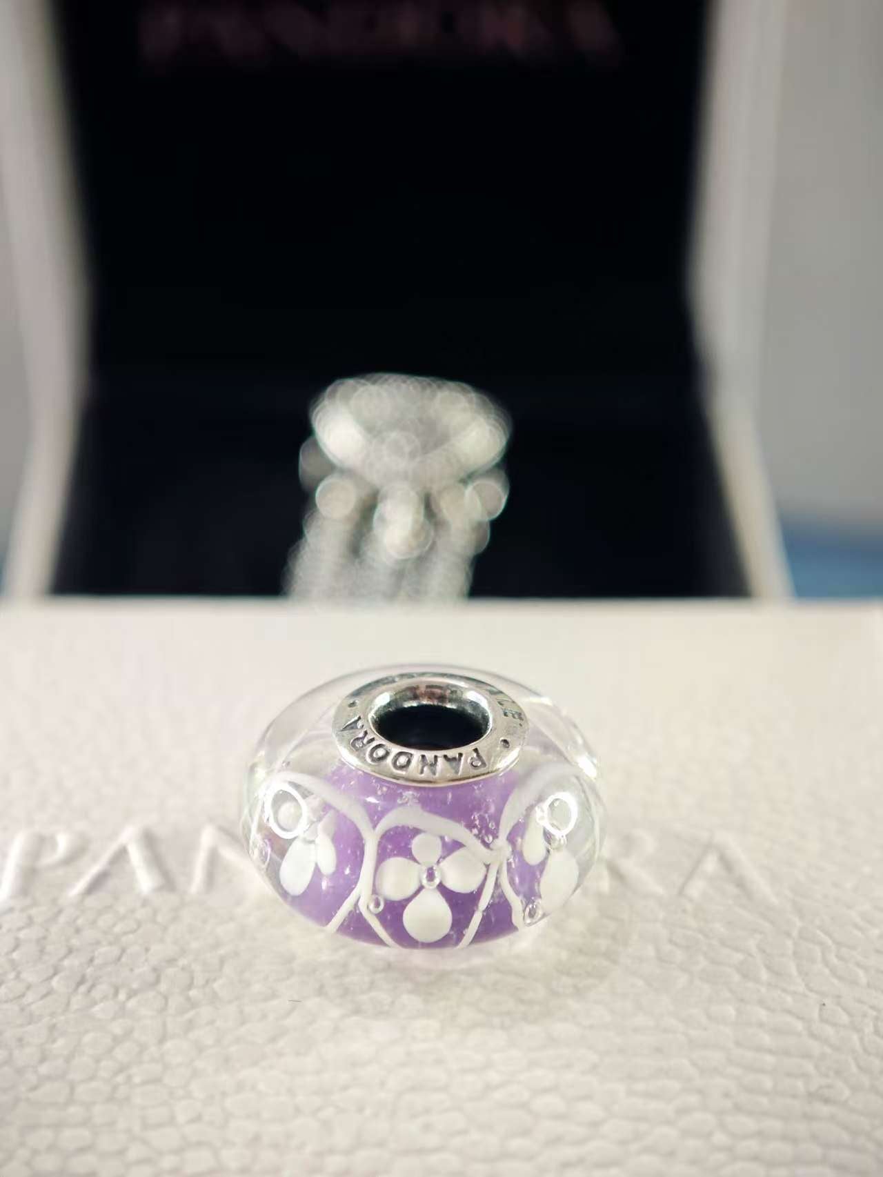 Purple Field of Flowers Murano Glass Charm