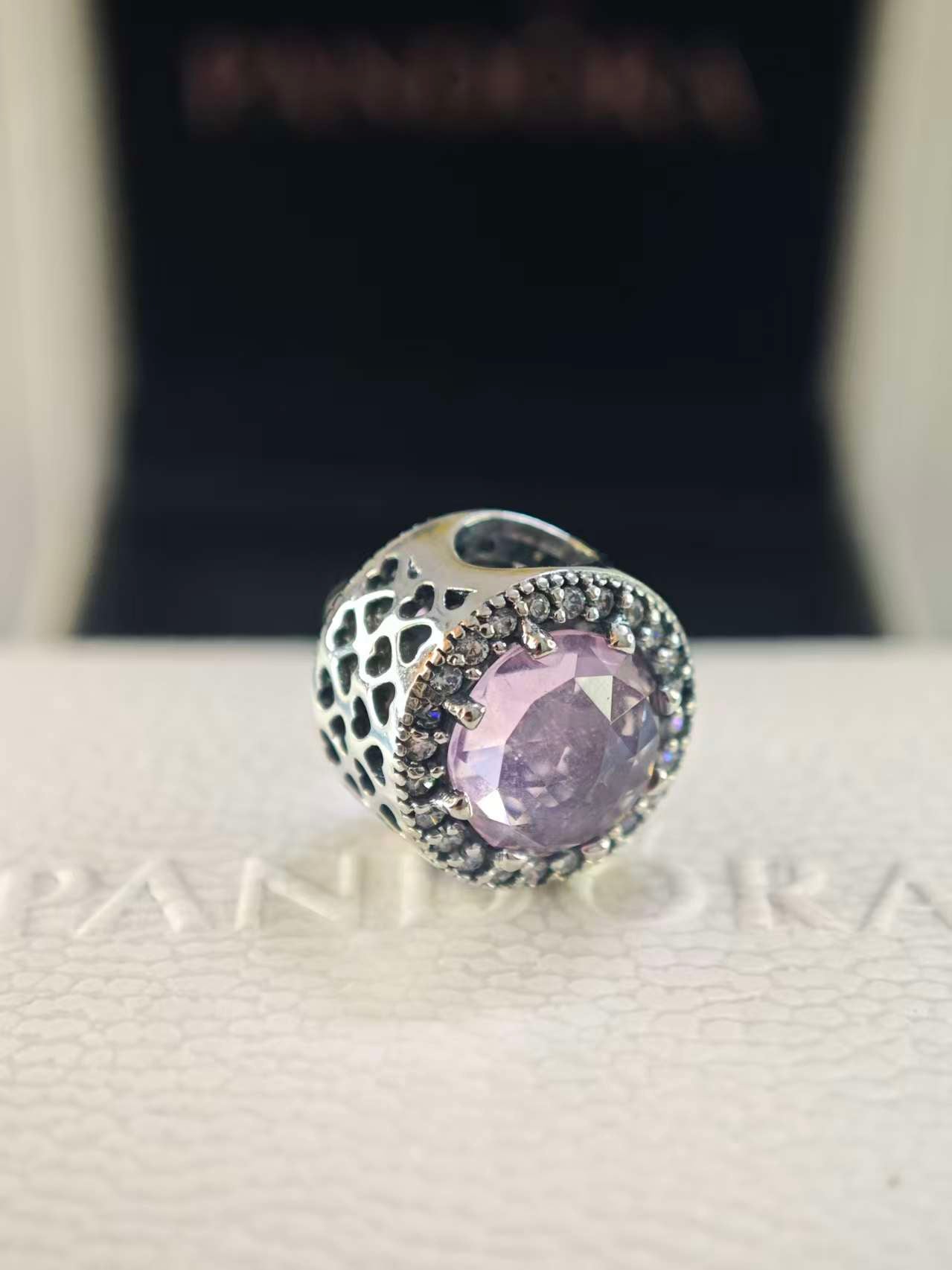 Radiant Hearts Charm with Blush Pink Crystal