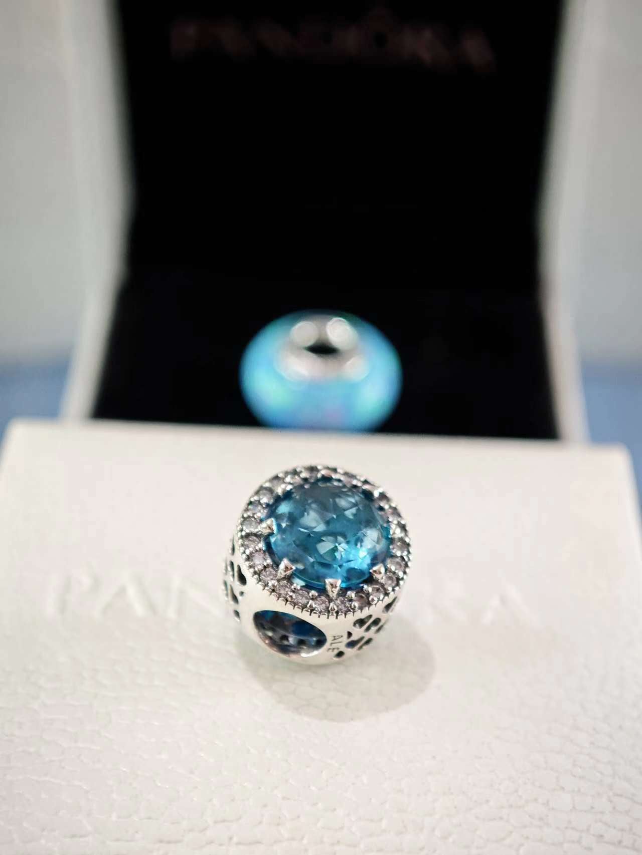 Radiant Hearts Charm with Sky-Blue Crystal