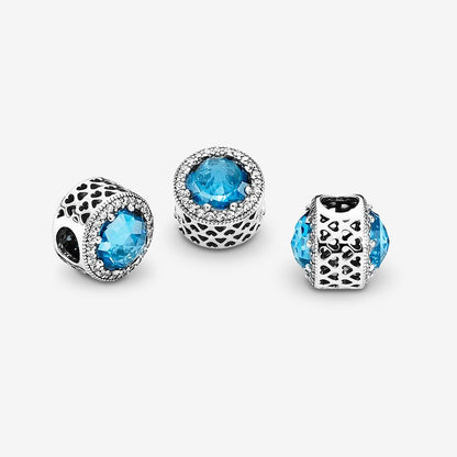 Radiant Hearts Charm with Sky-Blue Crystal