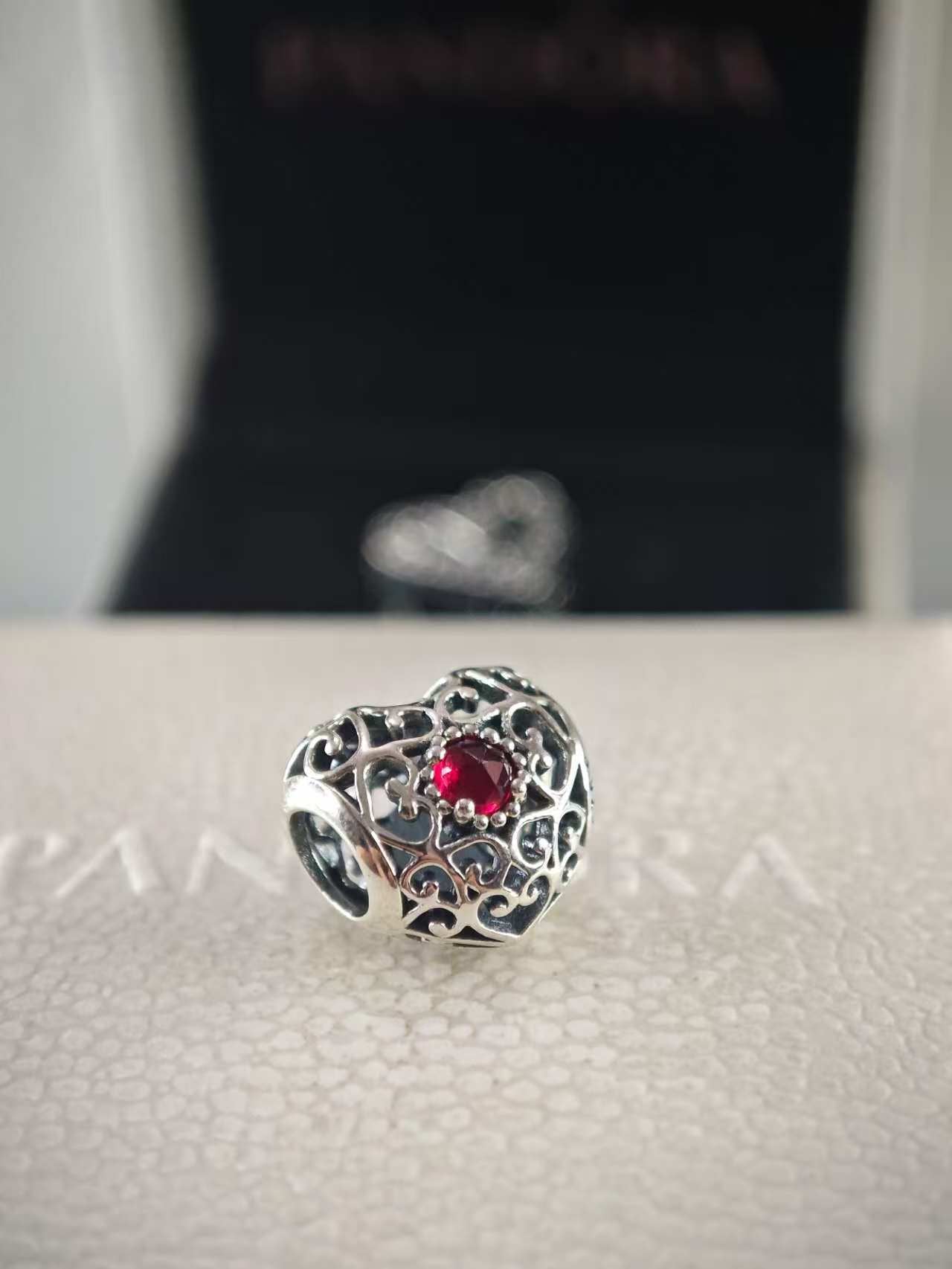July Signature Heart Charm - Synthetic Ruby