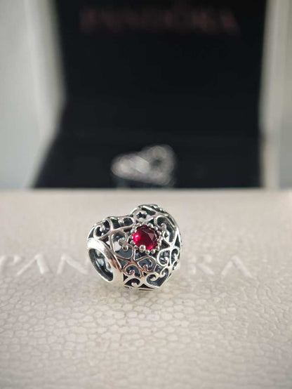 July Signature Heart Charm - Synthetic Ruby