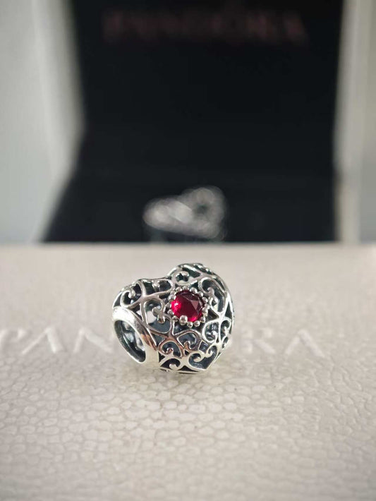 July Signature Heart Charm - Synthetic Ruby