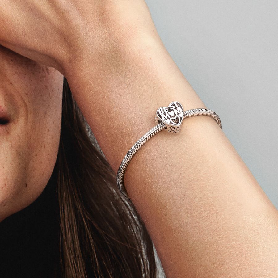 Best mum heart silver charm