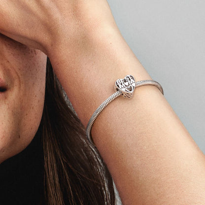 Best mum heart silver charm