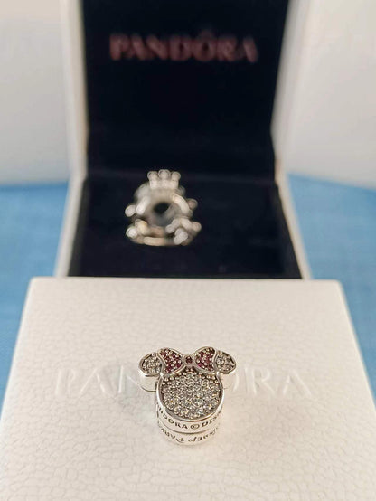 Disney Minnie silver clip with red and clear cubic zirconia