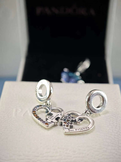 Puzzle Piece Hearts Splittable Friendship Dangle Charm