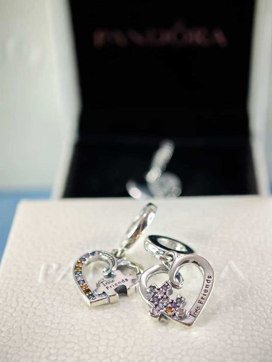 Puzzle Piece Hearts Splittable Friendship Dangle Charm