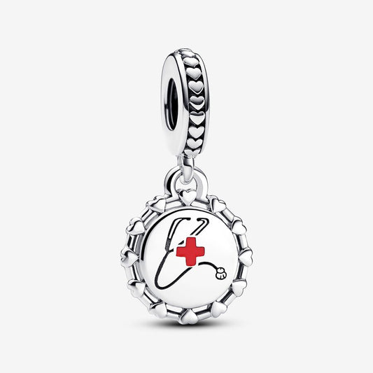 Stethoscope Engravable Dangle Charm Colour Red