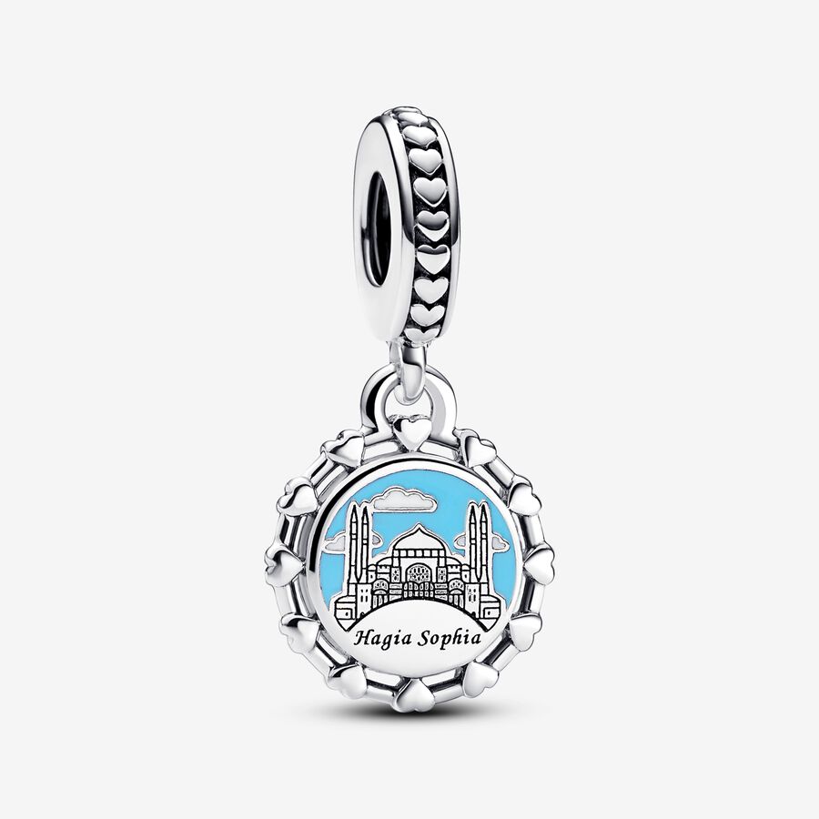 Hagia Sophia of Istanbul sterling silver dangle with blue and white enamel